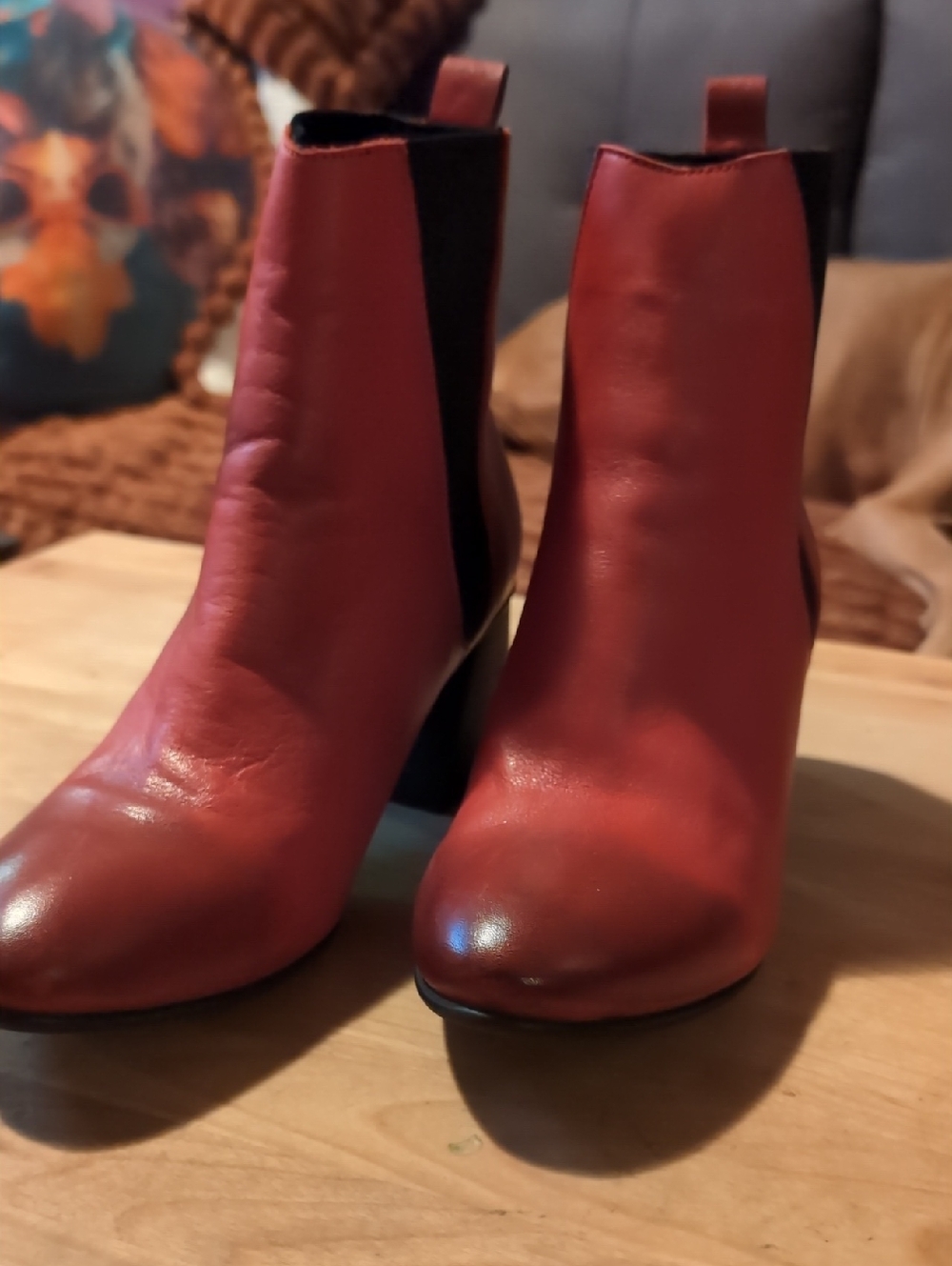 Women's Red Leather Chelsea Ankle Boots